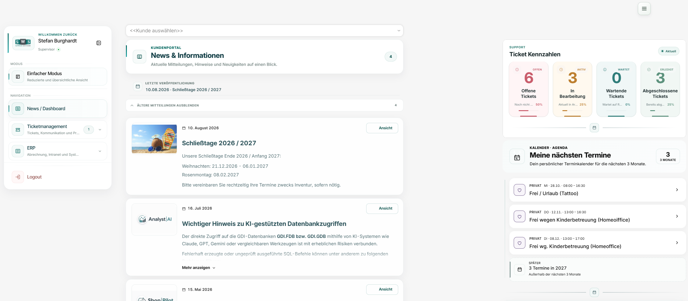 Screenshot Kundenportal